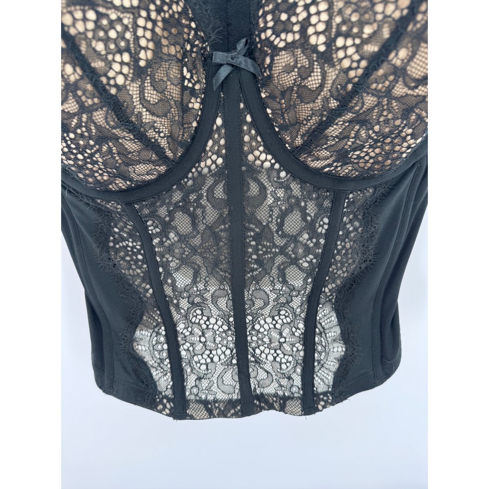 Cacique Longline Corset Bra Women 38DDD Black Lace Underwire Mesh Support‎ - Picture 2 of 10